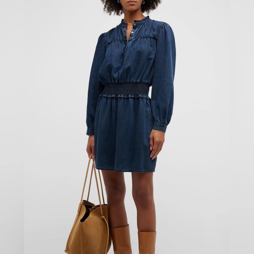 (B47) Rails Shawna Dark Vintage Denim Ruffled Daytime Shirtdress Size Large, NWT
